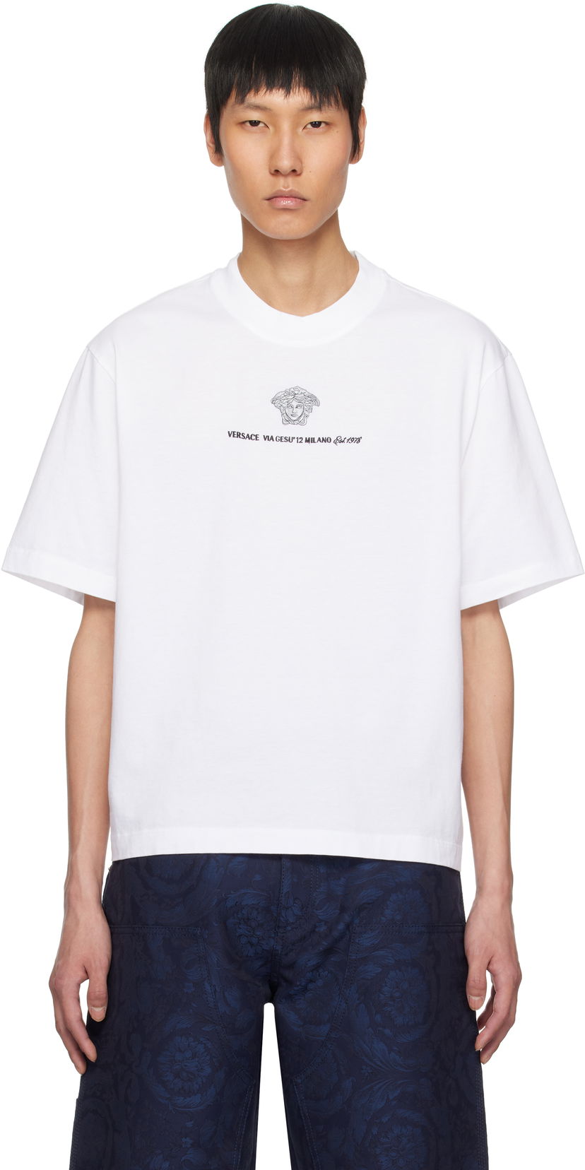 T-shirt Versace Versace Embroidered Medusa Milano T-Shirt Hvid | 1015738_1A11054