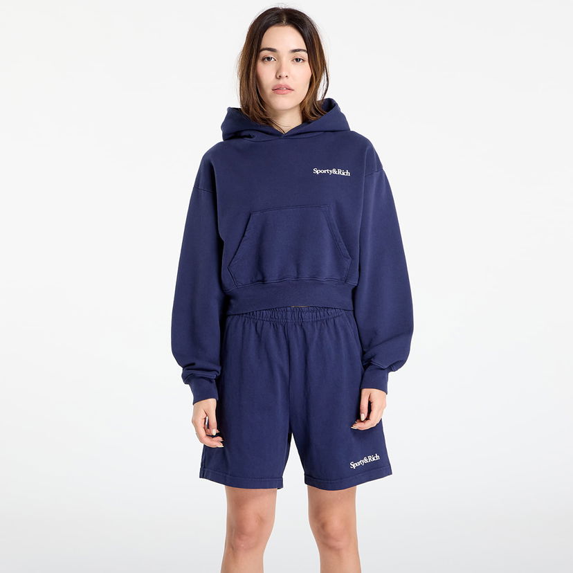 Sweatshirt Sporty & Rich Health is Wealth Cropped Hoodie Dark Navy Mørkeblå | ST074602006BL106