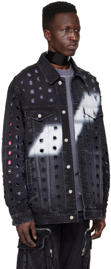 Jakke We11done We11done Distressed Logo Denim Jacket Sort | WD-DJ1-22-355-U-WB, 1