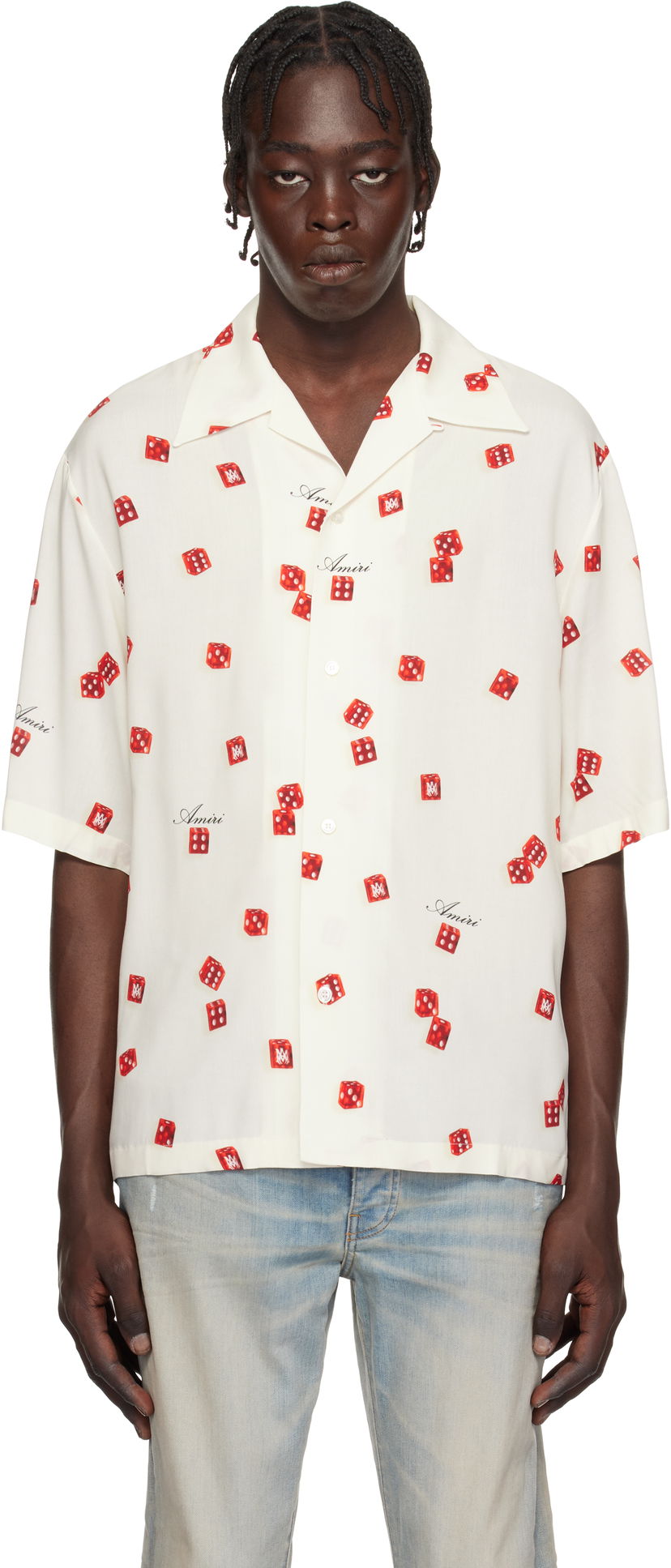 Skjorte AMIRI Dice Print Bowling Shirt Hvid | AMSTCA1093