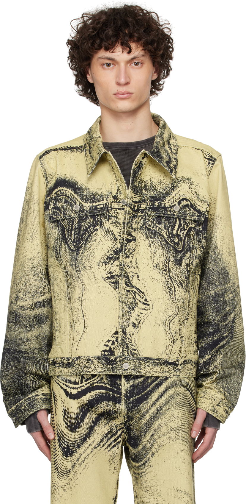 Jakke Camper CAMPERLAB Distorted Print Denim Jacket Gul | AU00005-008
