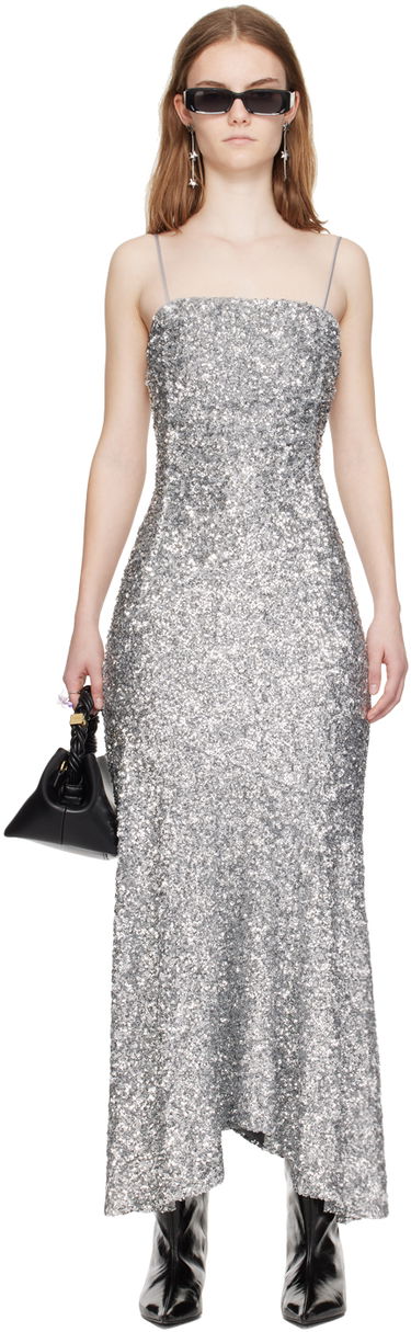 Kjole GANNI GANNI Sequin Maxi Dress Grå | F9053, 0