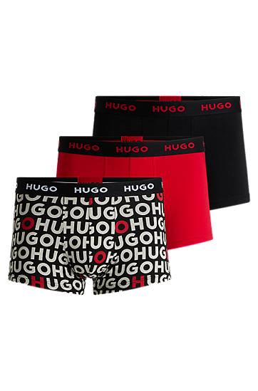 Boksere BOSS HUGO Men's 3-Pack Stretch Cotton Trunks with Logo Waistbands Flerfarvet | 50532550