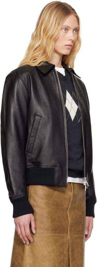 Bomberjakke AMI AMI Paris Zipped Leather Jacket Sort | UJK078.LH0044, 1