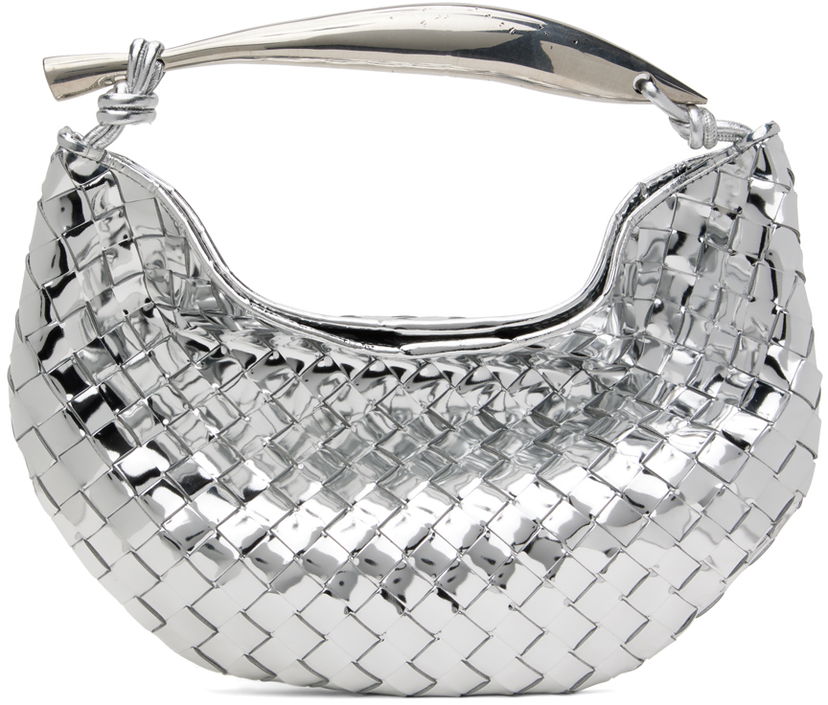 Håndtaske Bottega Veneta Metallic Silver Woven Leather Shoulder Bag Metalisk | 716082 V3QM2