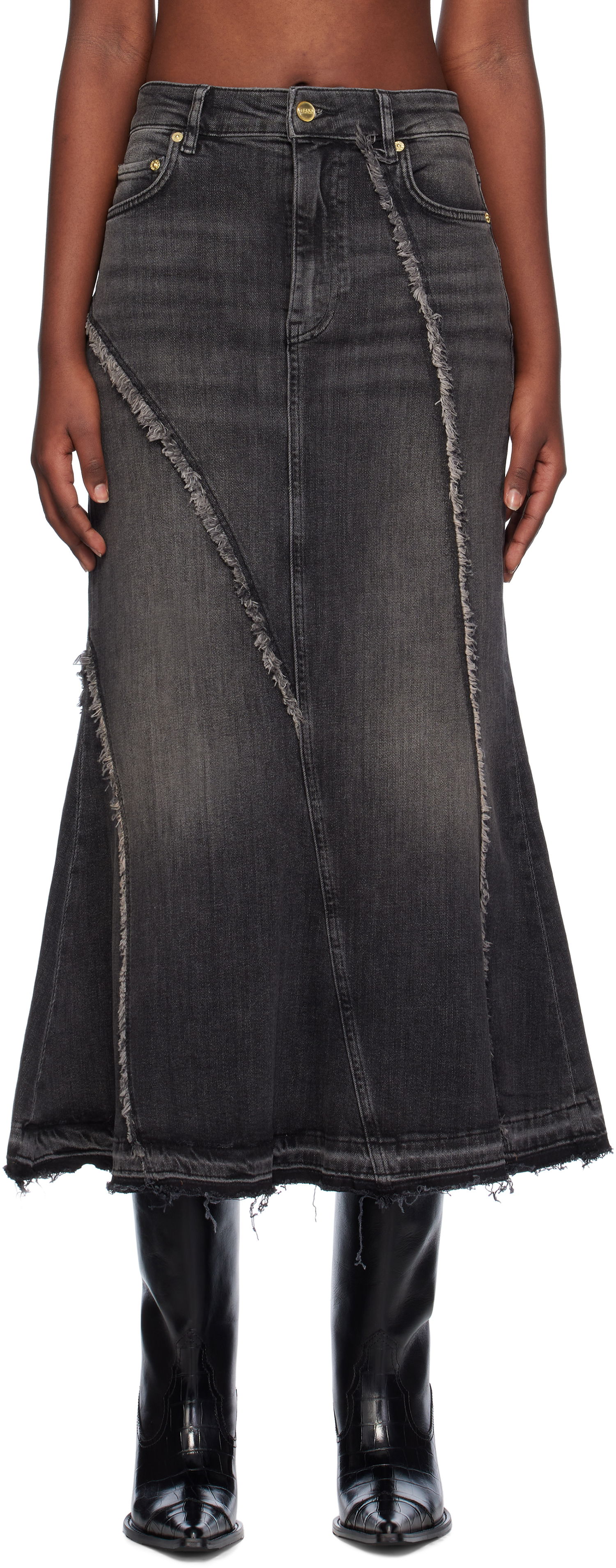 Nederdel GANNI Washed Denim Maxi Skirt Sort | J1533, 0