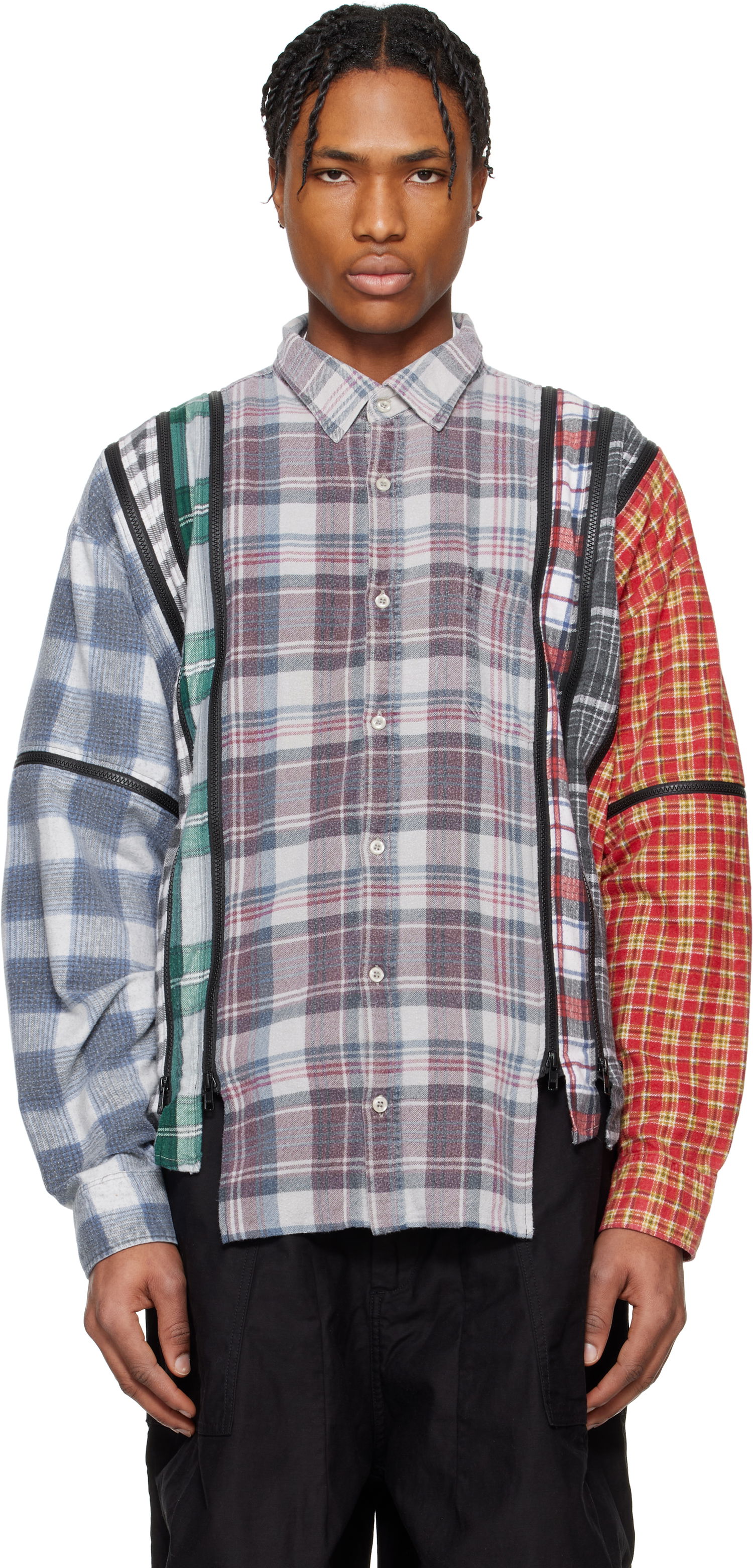 Skjorte Needles NEEDLES 7 Cuts Zipped Flannel Shirt Flerfarvet | QV394, 0
