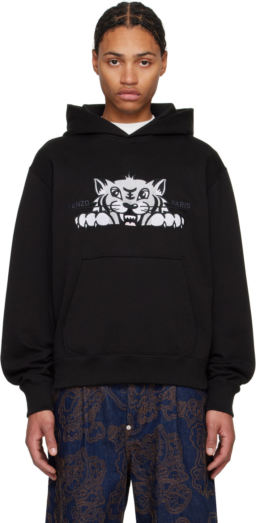 Sweatshirt KENZO Happy Tiger Embroidered Hoodie Sort | FF55SW2644MF