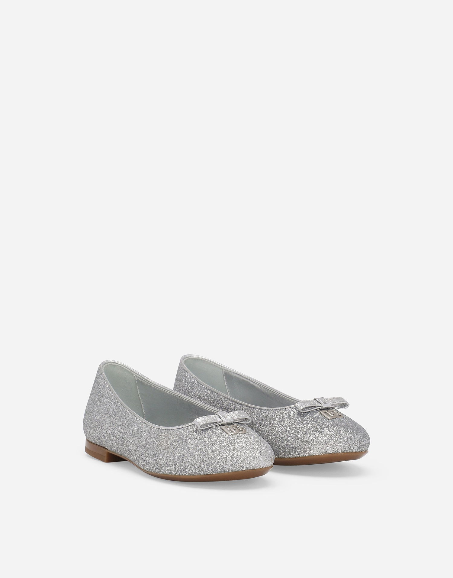 Sneakers og sko Dolce & Gabbana Glittery Fabric Ballet Flats With Bow And Dg Logo Metalisk | D11300AA74580998, 1