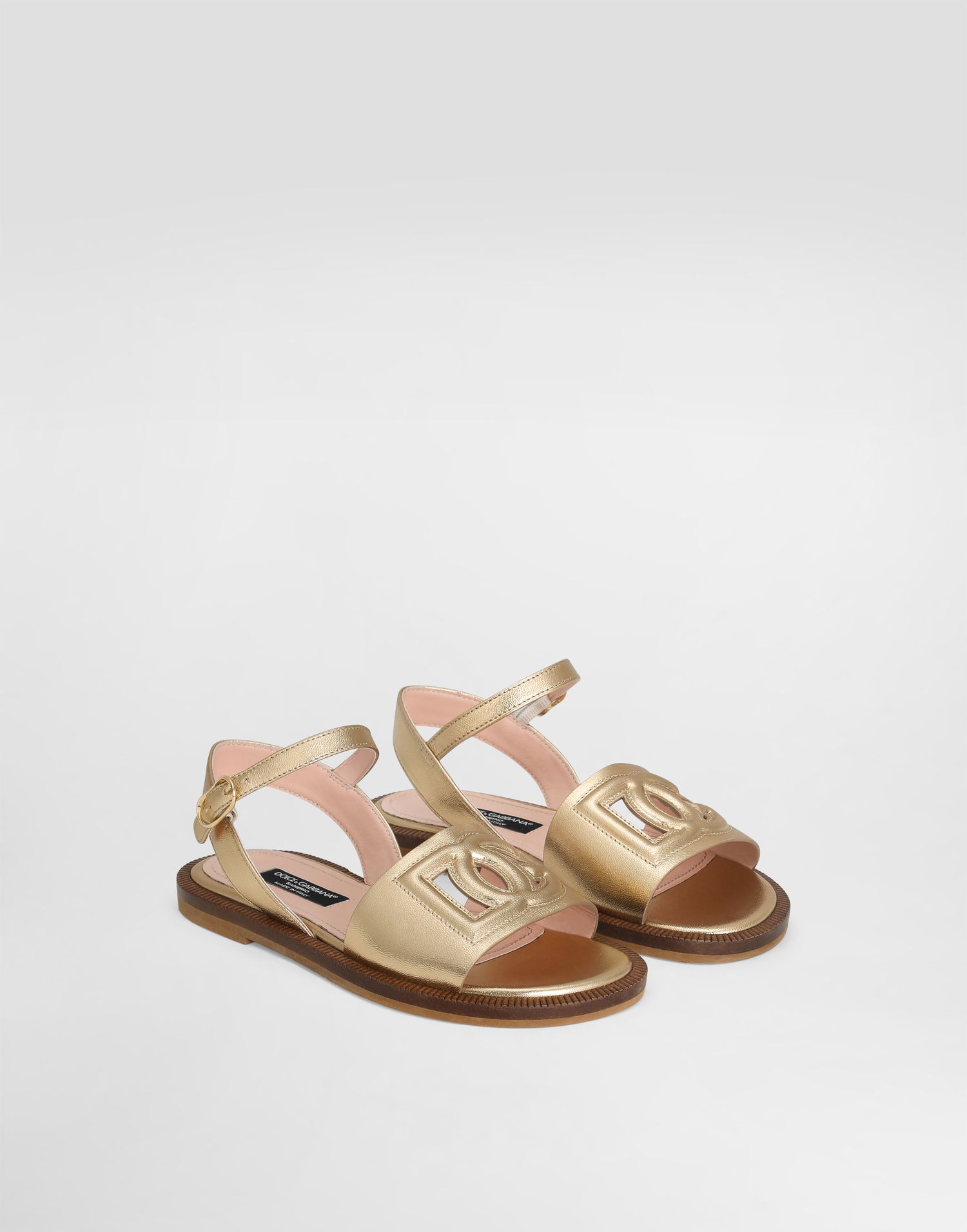 Tilbehør Dolce & Gabbana Dolce & Gabbana Calfskin Sandals With Cut-Out DG Logo Metalisk | D11308A12538H944, 1