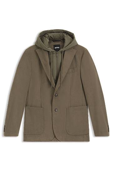 Jakke BOSS Slim-fit jacket with integrated hoodie Grøn | 50549394