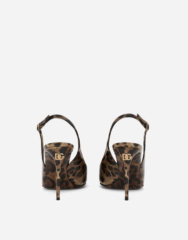 Sneakers og sko Dolce & Gabbana Polished Calfskin Leopard Print Slingbacks Brun | CG0621AM568HA93M, 2