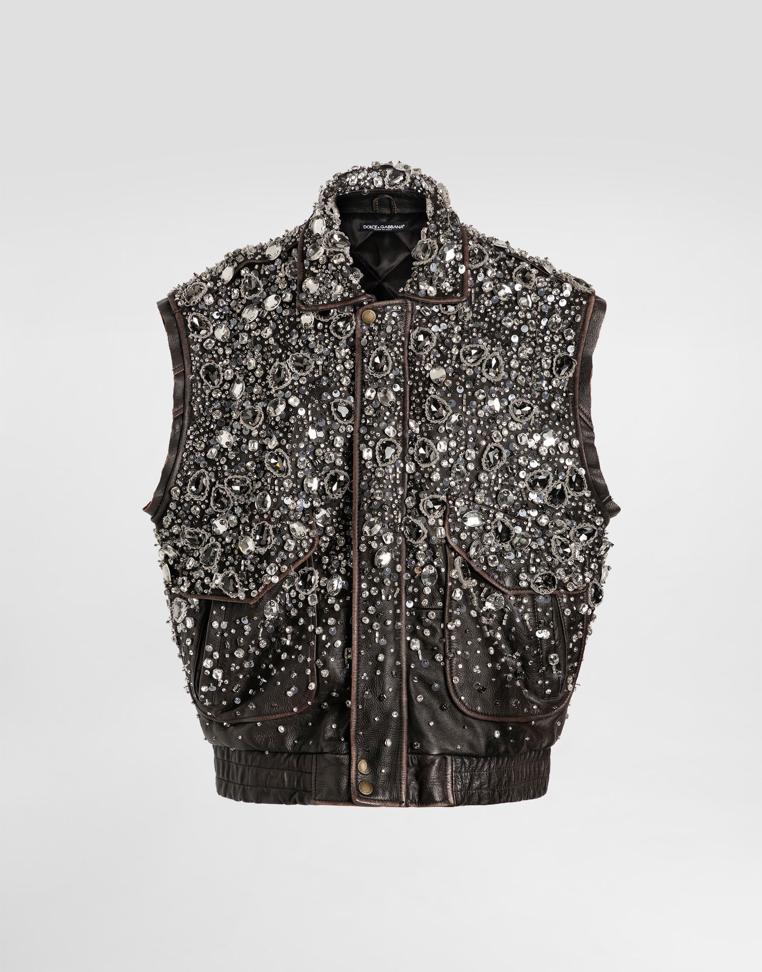 Vest Dolce & Gabbana Dolce & Gabbana Vintage Leather Crystal-Embellished Vest Sort | F7BD4ZGDDGAS8400, 0