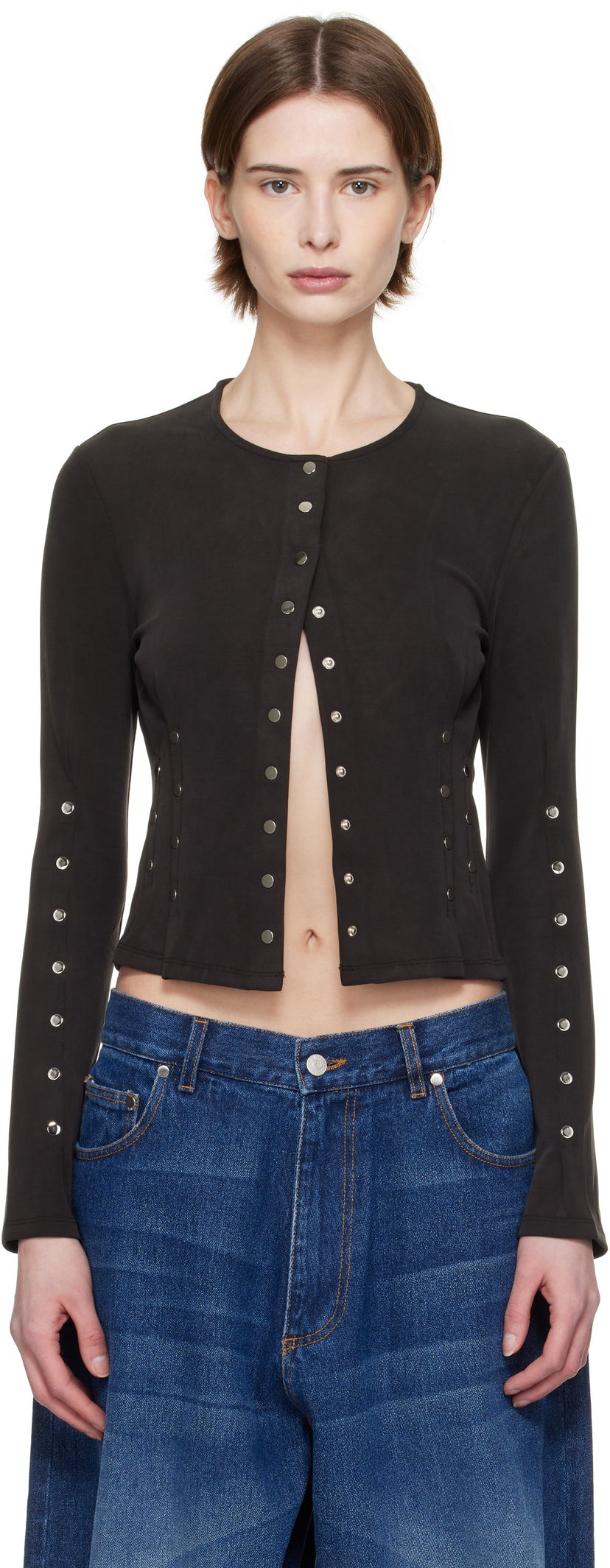 Sweater Eckhaus Latta Eckhaus Latta Nailed Snap-Button Cardigan Sort | 1209-EL-PS25-A -
