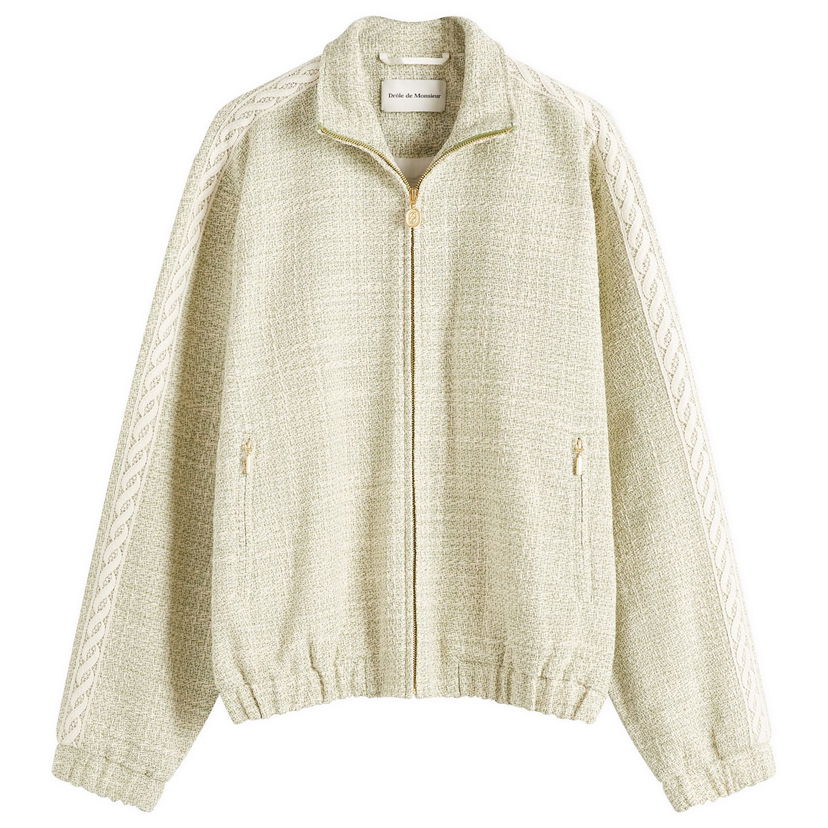 Bomberjakke Drôle de Monsieur Tweed Track Jacket with Cable Knit Sleeves Grøn | G-JT214-CO186-LGN