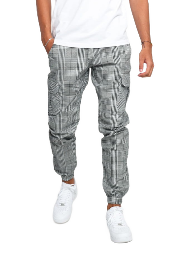 Cargo bukser Urban Classics AOP Glencheck Cargo Jog Pants Grå | TB3138 black