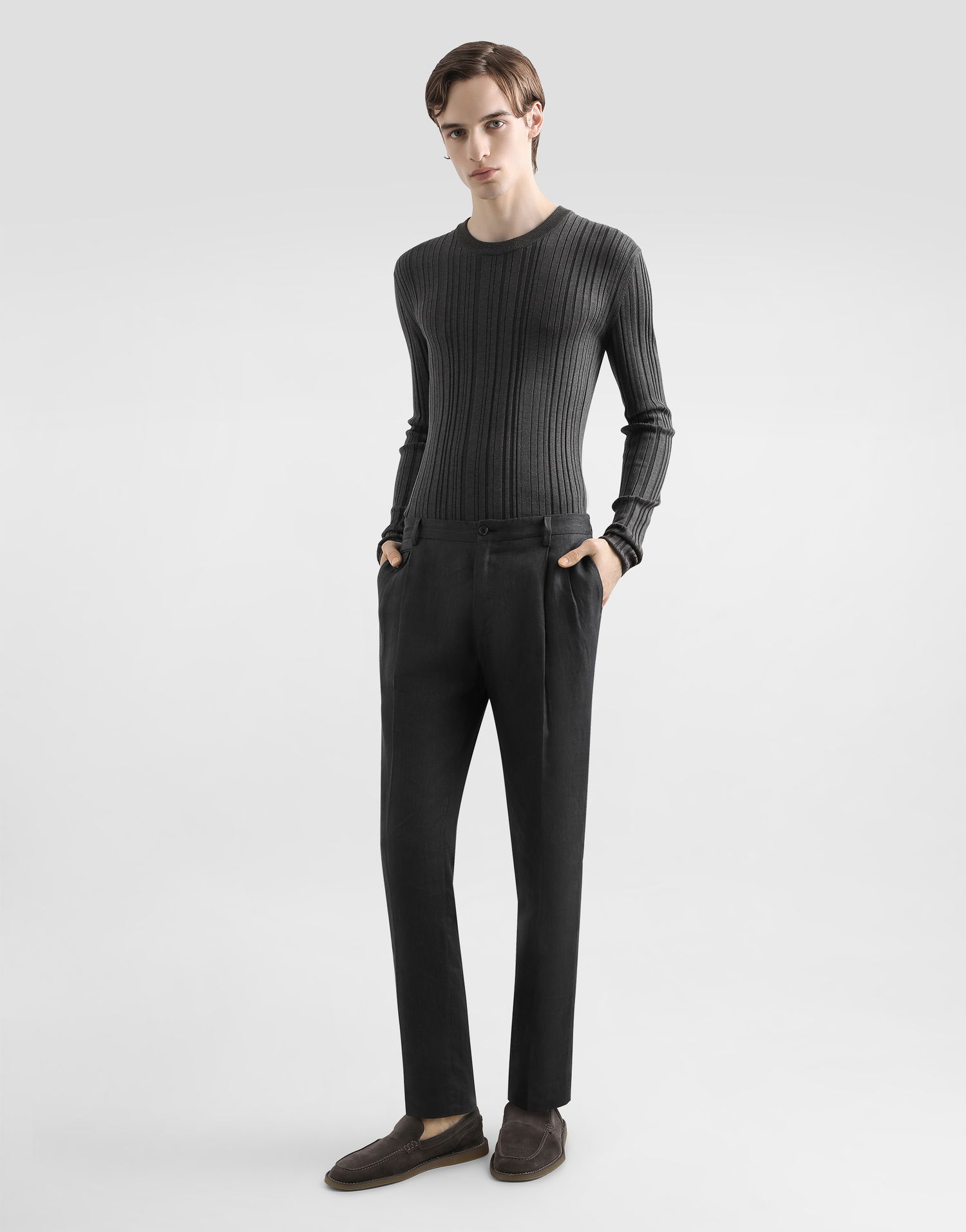 Bukser Dolce & Gabbana Dolce & Gabbana Washed Linen Canvas Cropped Trousers Grå | GV4EEZFU4MFN9833, 1