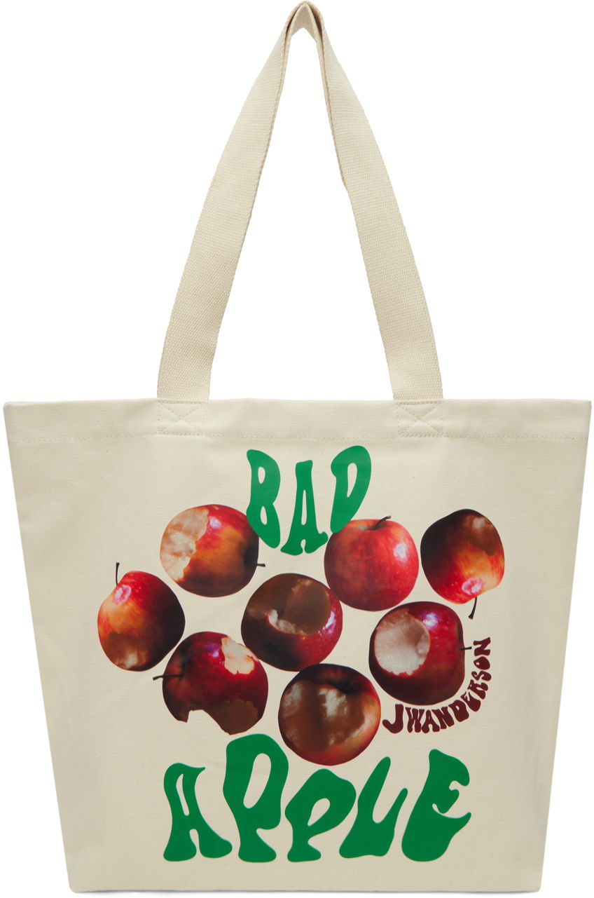 Mulepose JW Anderson JW Anderson Bad Apple Graphic Canvas Tote Bag Beige | HB0498-FA0238, 0
