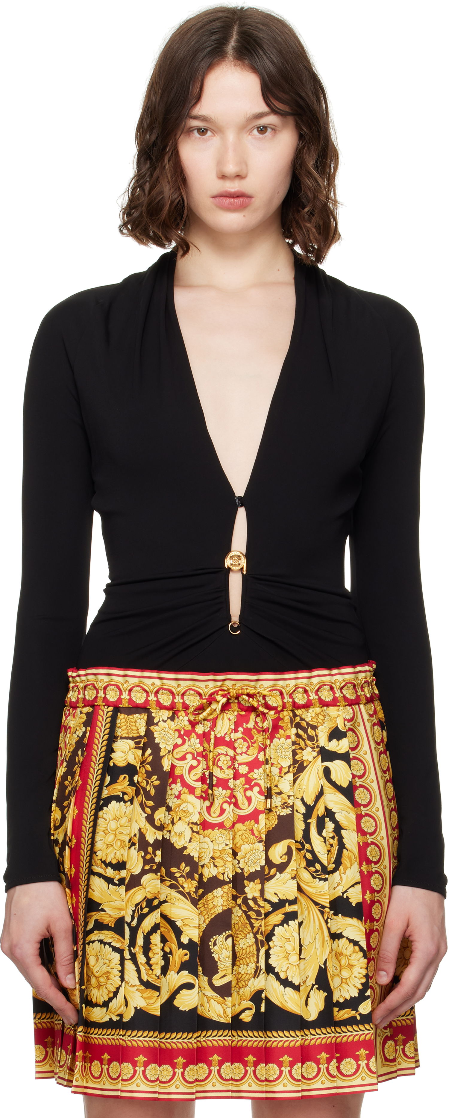 Tøj Versace Versace Safety Pin Draped Fitted Bodysuit Sort | 1021018_1A14475, 0