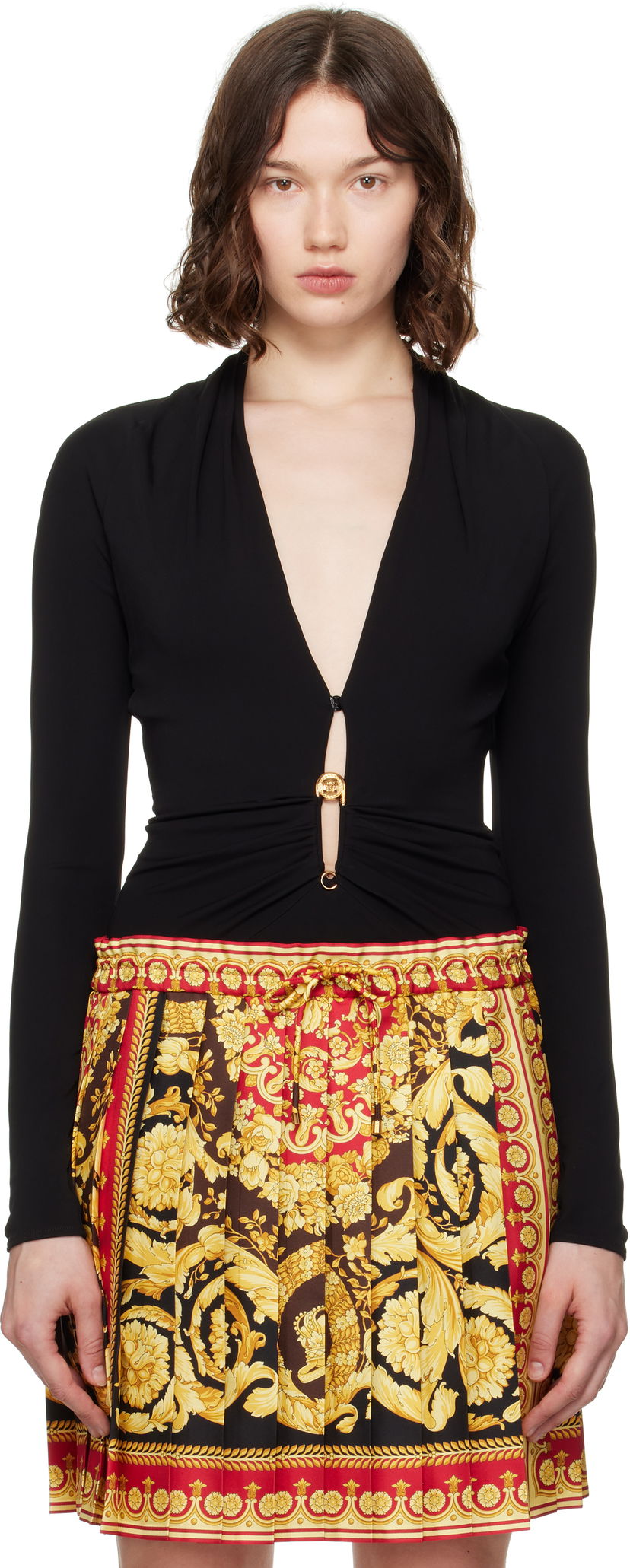 Tøj Versace Versace Safety Pin Draped Fitted Bodysuit Sort | 1021018_1A14475