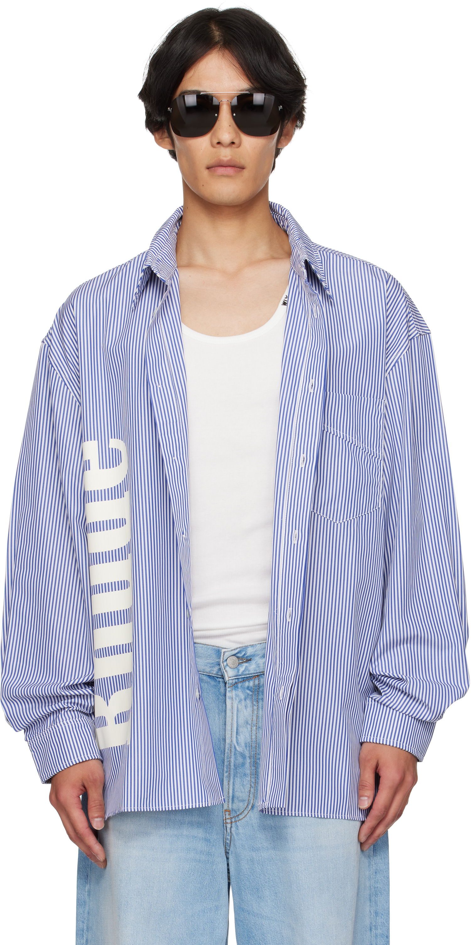 Skjorte Rhude Rhude Side Logo Long Sleeve Shirt Blå | RHPF25SR10012, 0