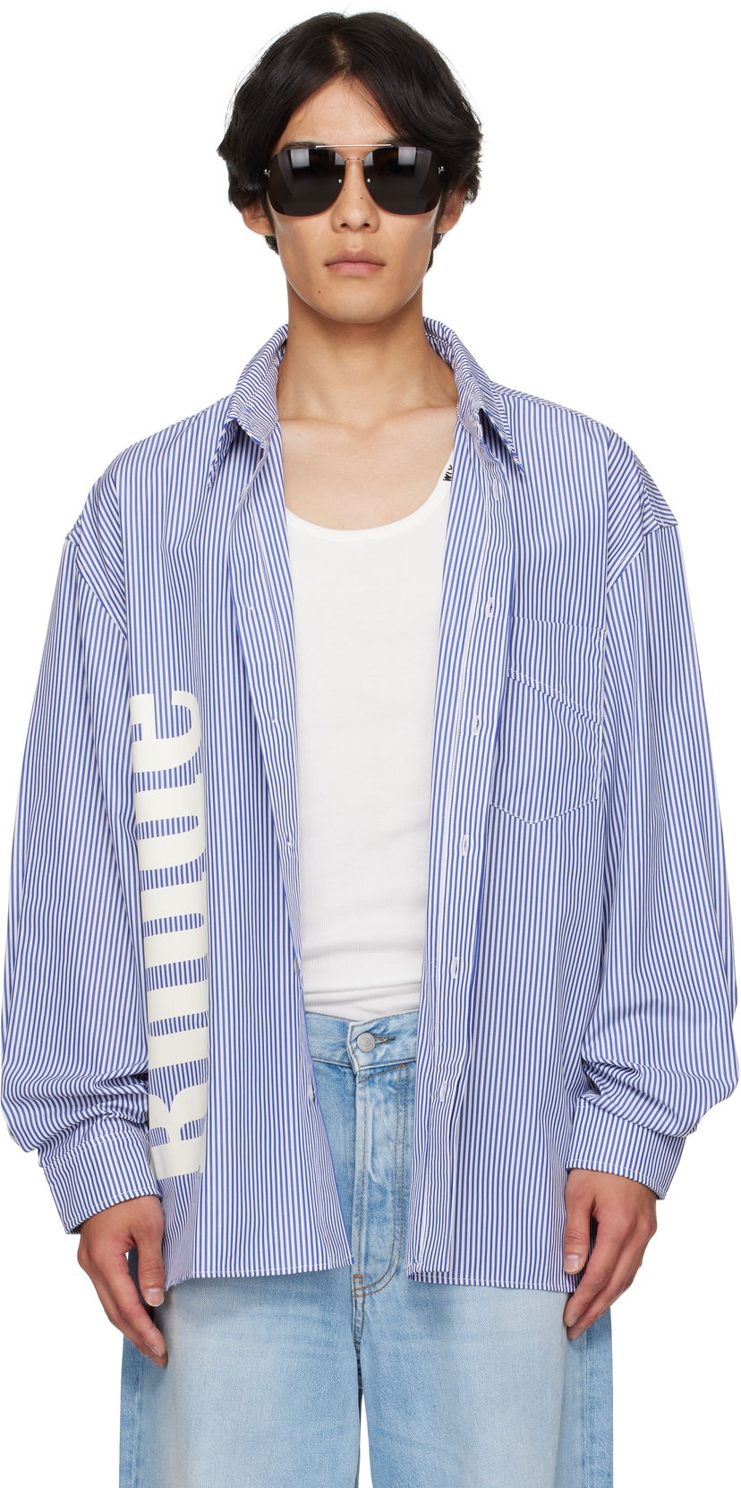 Skjorte Rhude Rhude Side Logo Long Sleeve Shirt Blå | RHPF25SR10012