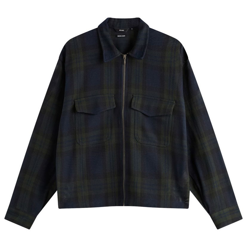 Jakke BEAMS Mesh Check Shirt Jacket, Size Small Mørkeblå | 1111-1286-147-79
