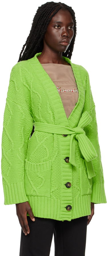 Jakke Blumarine Faux Fur Collar Cable Knit Cardigan Grøn | 2 M220A, 3