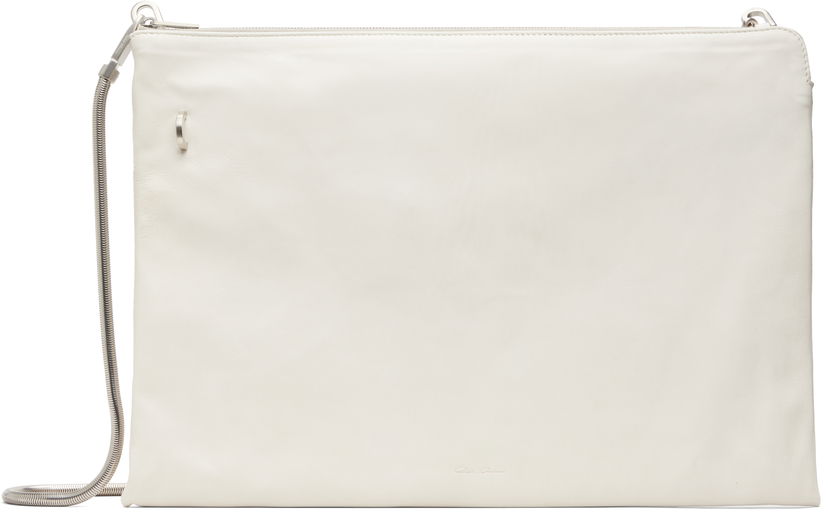 Skuldertaske Rick Owens Concordians Leather Pouch with Silver-tone Chain Strap Hvid | RR02E1417 LBHH