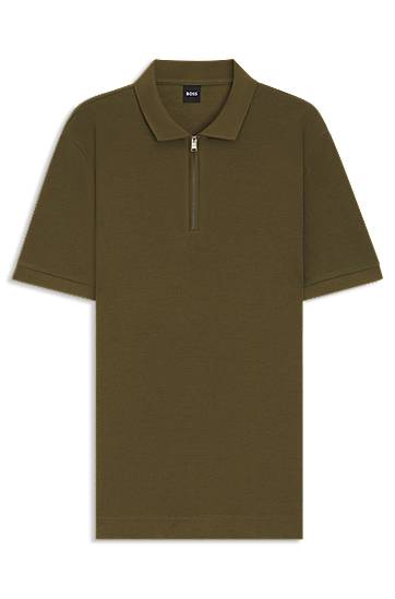 Polo skjorte BOSS Waffle Knit Zip Polo Grøn | 50536768, 0