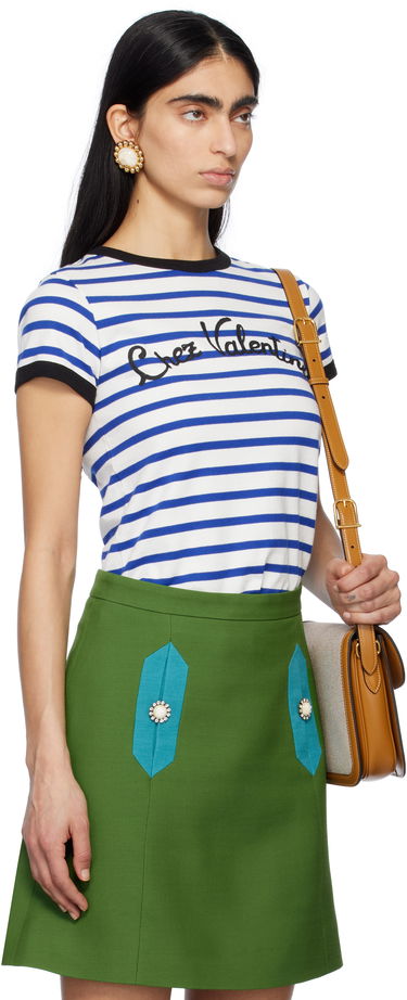 T-shirt Valentino Valentino Striped Jersey Cotton T-shirt Blå | 6B3MG24P961, 1