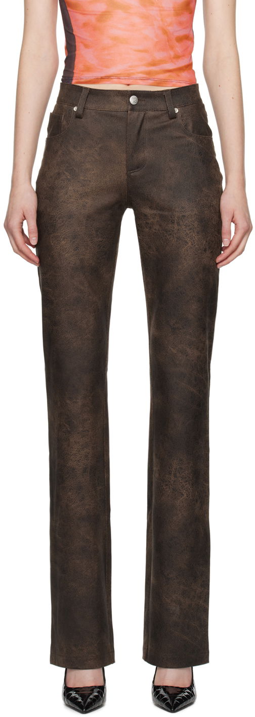 Bukser MISBHV Cracked Faux-Leather Trousers Brun | 231W310