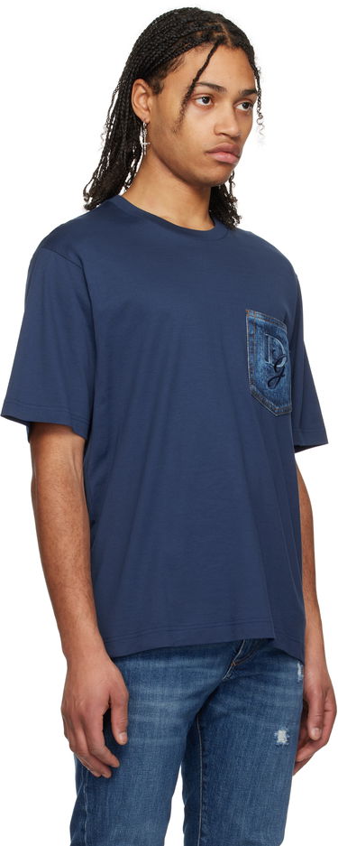 T-shirt Dolce & Gabbana Dolce&Gabbana Cotton T-Shirt with Denim Pocket and Logo Embroidery Blå | G8PN9ZG7O4J, 1