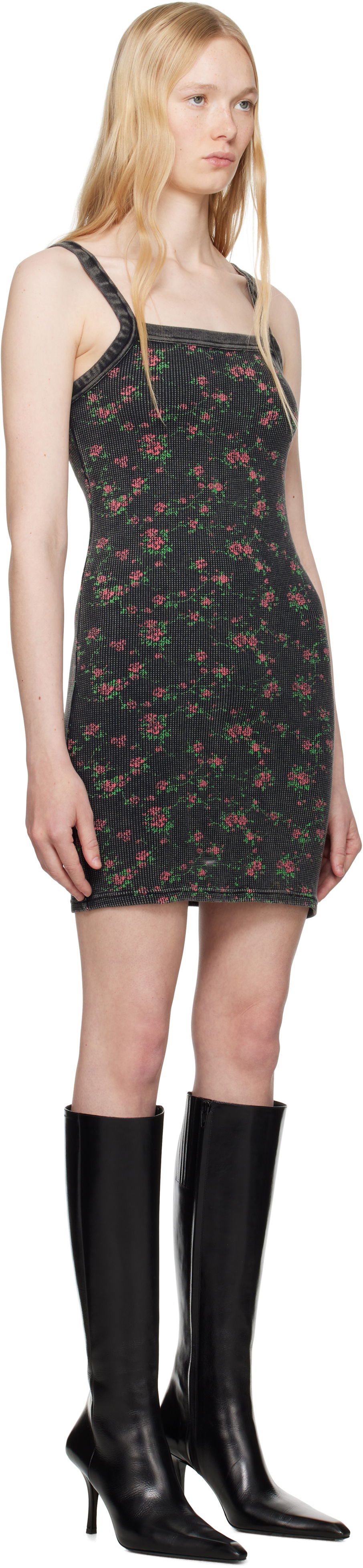 Kjole Alexander Wang Alexander Wang Floral-Print Waffle Knit Mini Dress Sort | 8C4246605P, 1