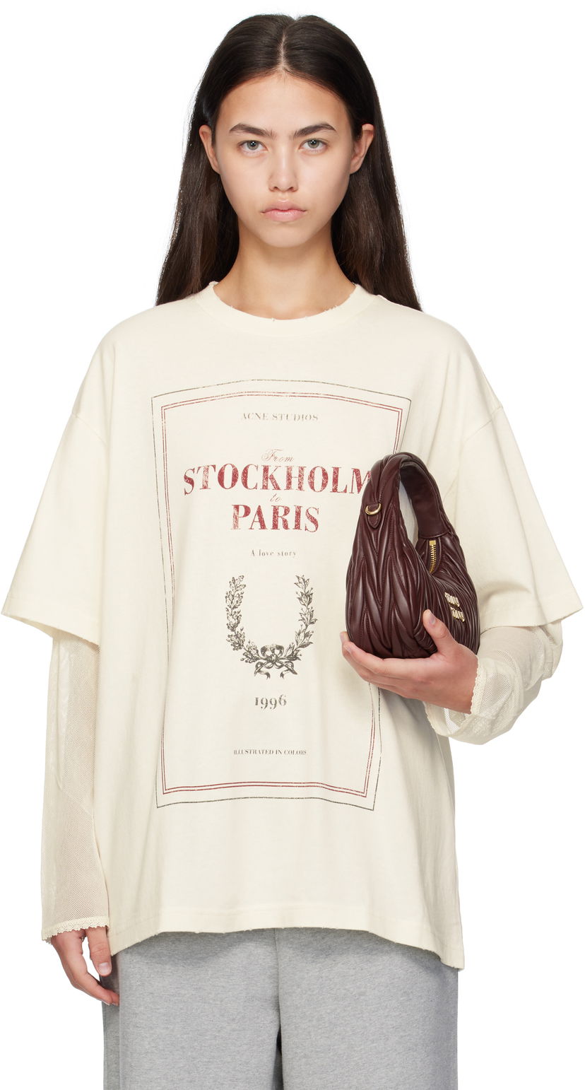 T-shirt Acne Studios Acne Studios Layered Print T-Shirt Beige | AL0496-