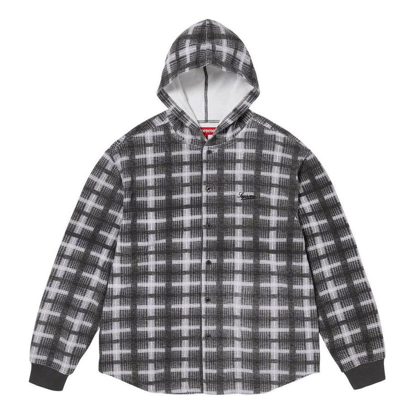 Skjorte Supreme Plaid Knit Hooded Shirt Jacket Sort | SUP-FW23-224