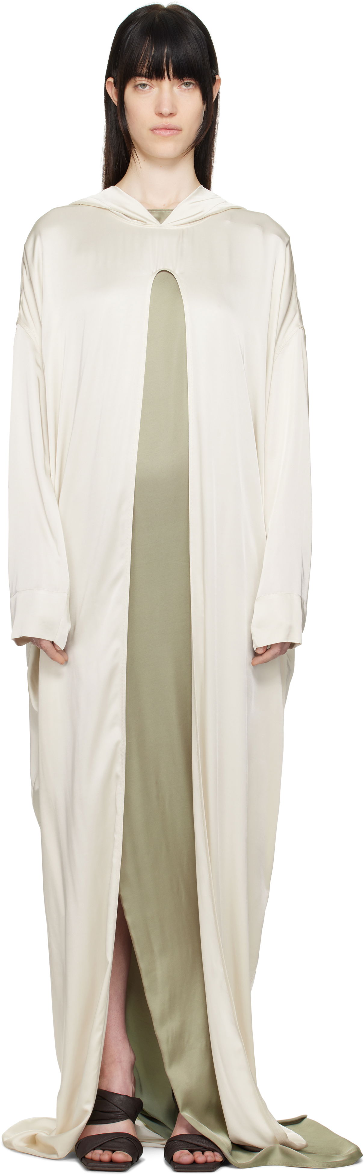Kjole Rick Owens Rick Owens Hollywood Peter Cloak Maxi Dress Beige | RP01E7901 SCH, 0