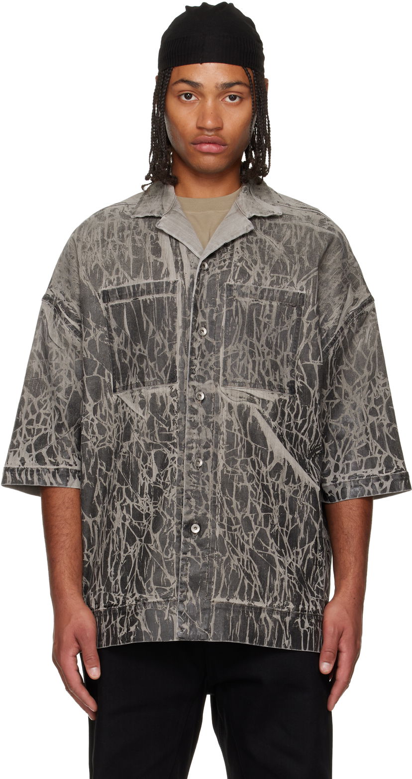 Skjorte Rick Owens DRKSHDW Concordians Magnum Tommy Short-Sleeve Patterned Denim Shirt Grå | DU02E7294 SDWF