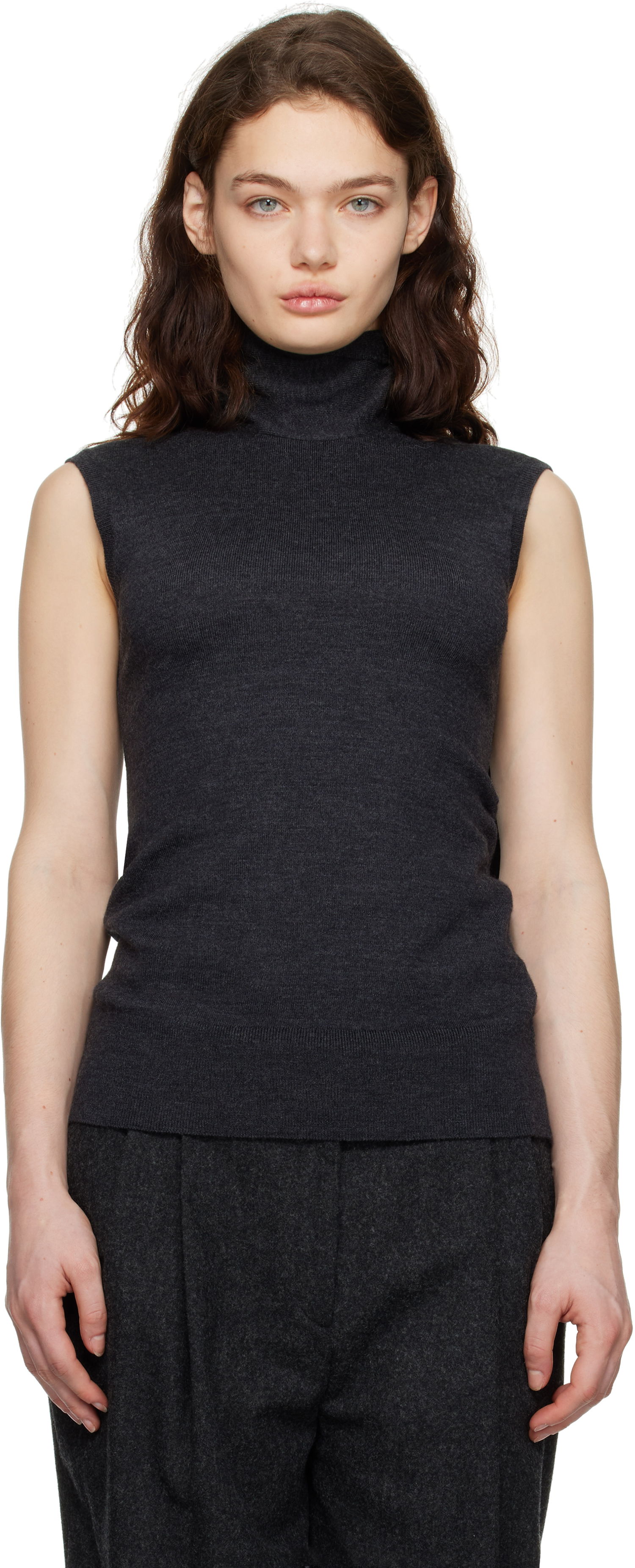 Sweater TOTEME TOTEME Sleeveless Turtleneck Knit Tank Top Grå | 251-WRT4388-YA0133, 0