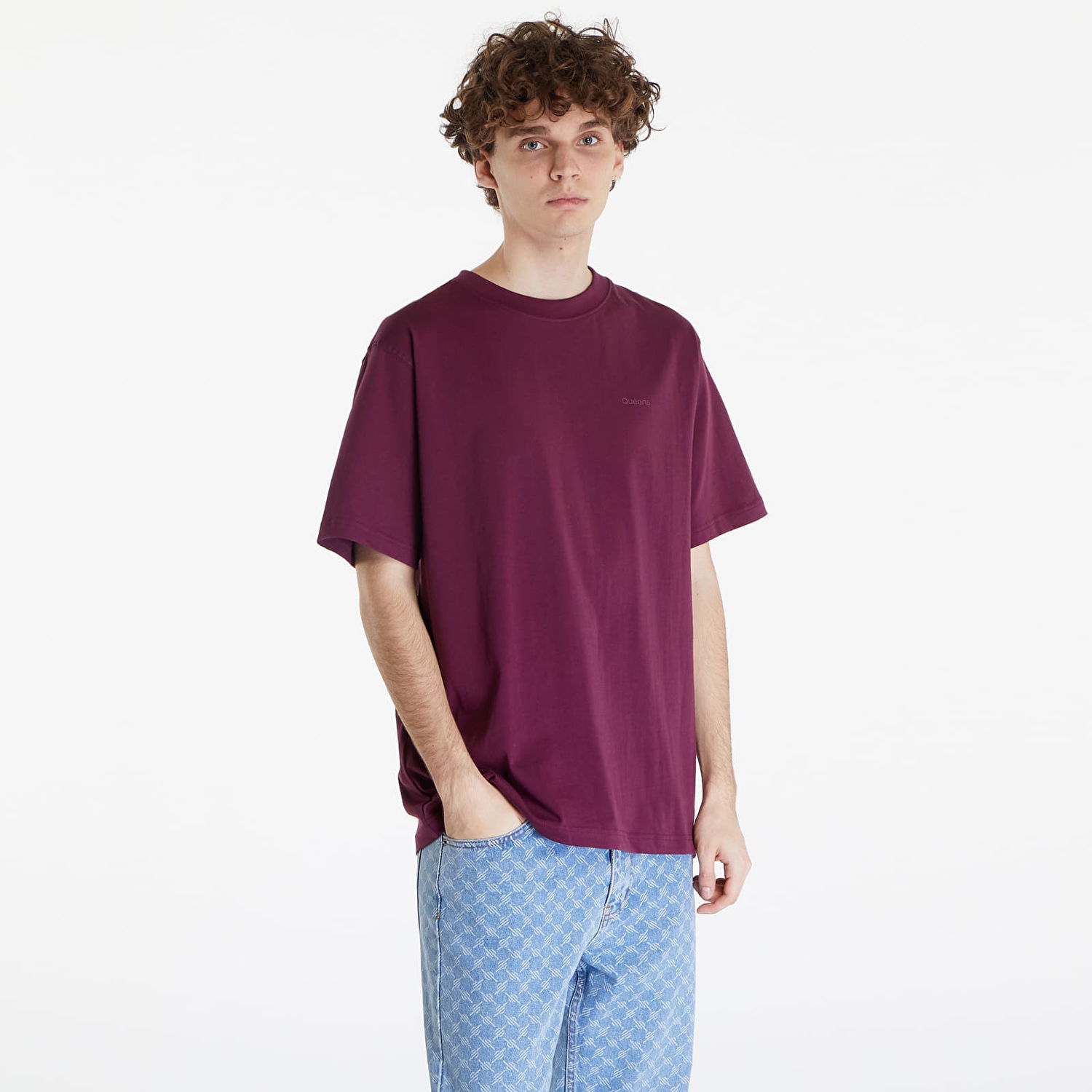 T-shirt Queens Essential T-Shirt With Tonal Print Red Bourgogne | QNS_010, 0