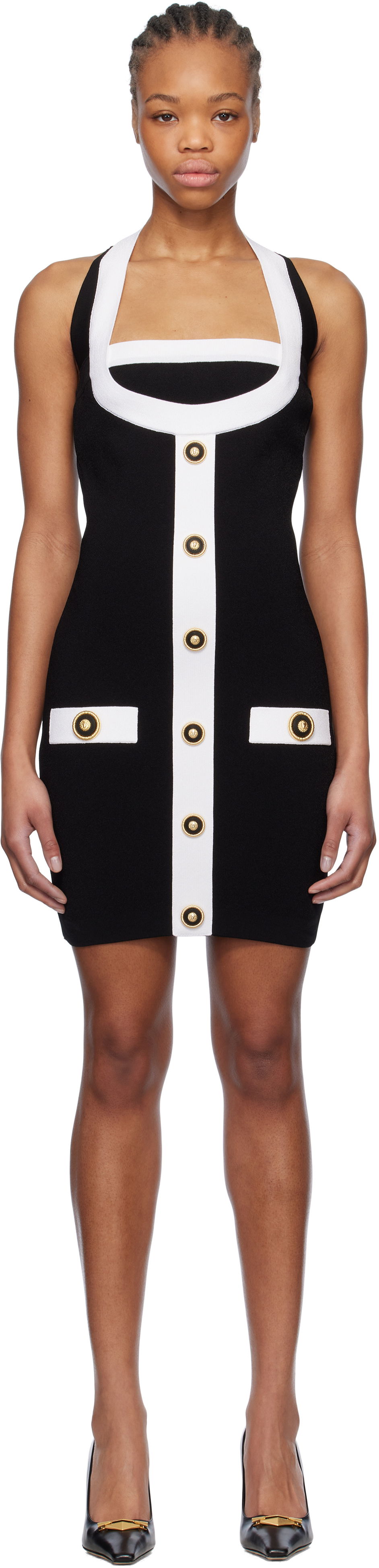 Kjole Balmain Balmain Two-Tone Halterneck Knit Mini Dress Sort | EF1R2390KH99, 0