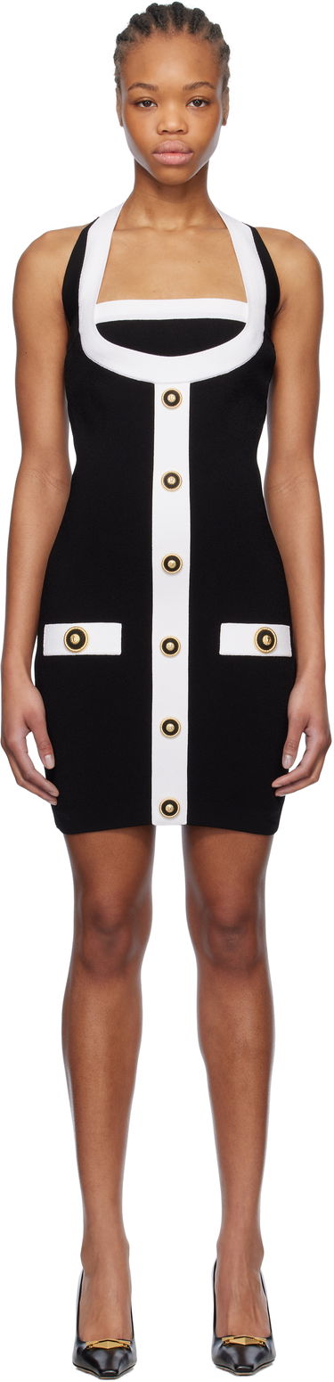 Kjole Balmain Balmain Two-Tone Halterneck Knit Mini Dress Sort | EF1R2390KH99, 0