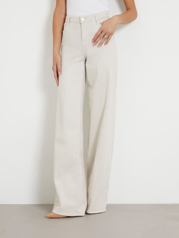 Bukser GUESS Mid Rise Wide Leg Pant Beige | W4RA96WFXVA, 0