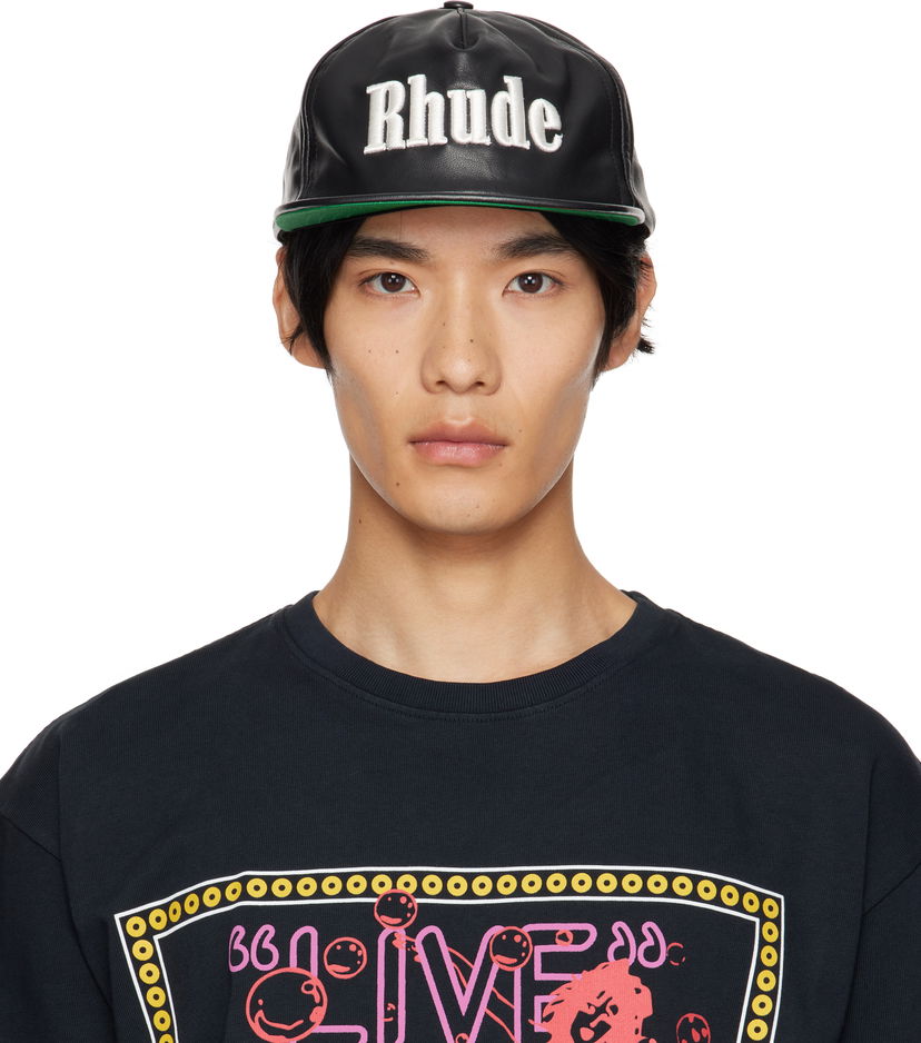 Kasket Rhude Rhude Logo Leather Cap Sort | RHPF25HA01459