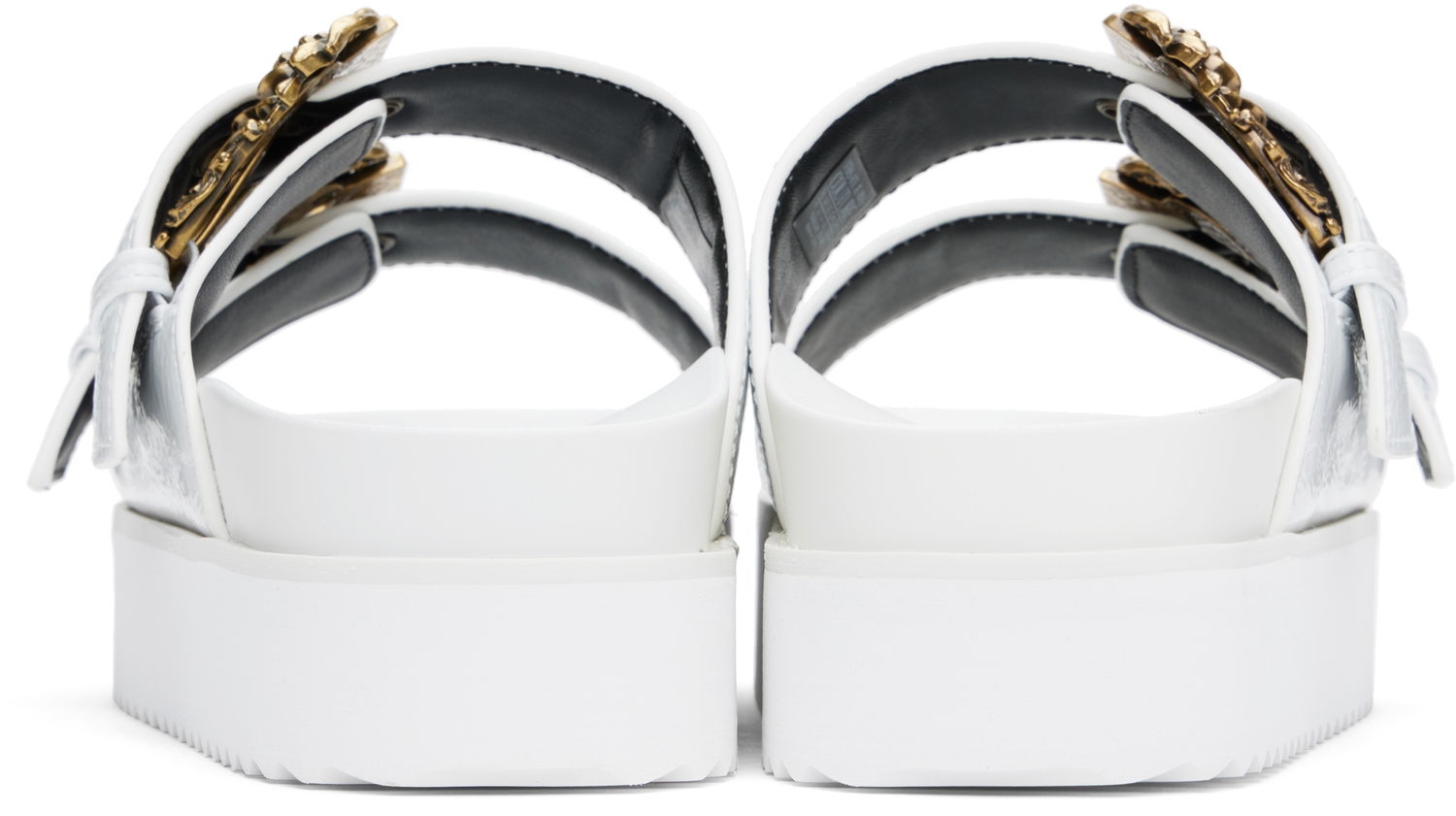 Sneakers og sko Versace Versace Jeans Couture Baroque Buckle Arizona Flat Sandals Hvid | E78VA3SM1_EZS539, 1