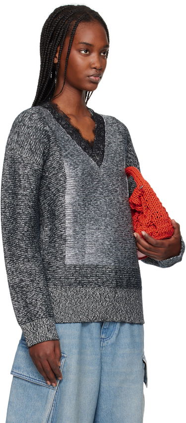 Sweater JW Anderson JW Anderson V-Neck Lace Trim Sweater Grå | KW1400-YN0402, 1