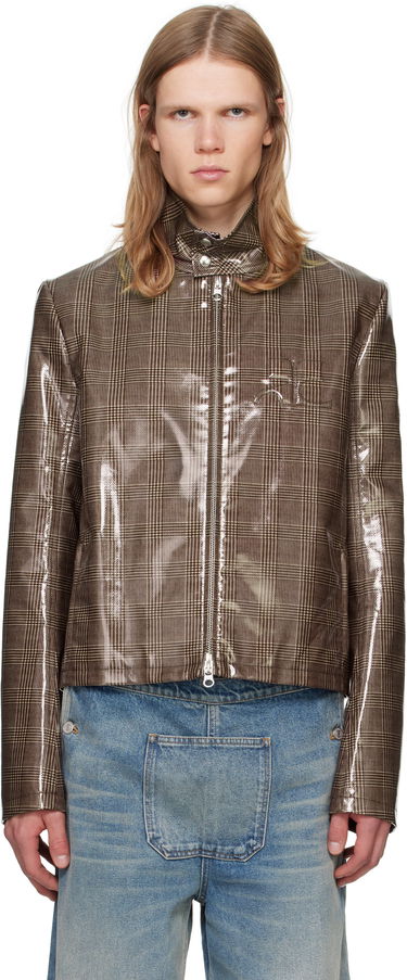 Jakke Courrèges Courrèges Prince Of Wales Vinyl Biker Jacket Brun | 324CBL195VY0023, 0