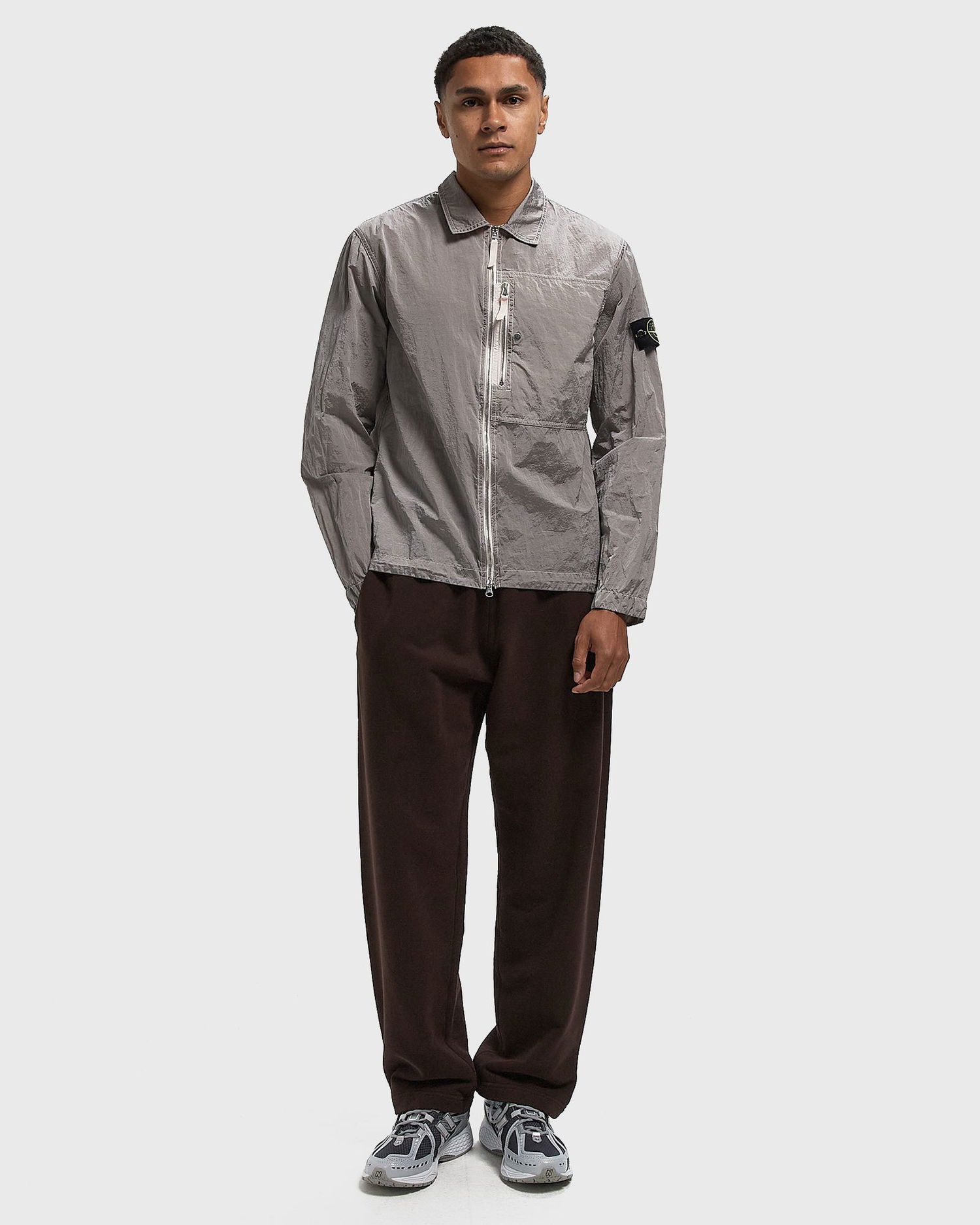 Jakke Stone Island Crinkle Fabric Full-Zip Overshirt Grå | K2S151200031S0019.V0080, 1