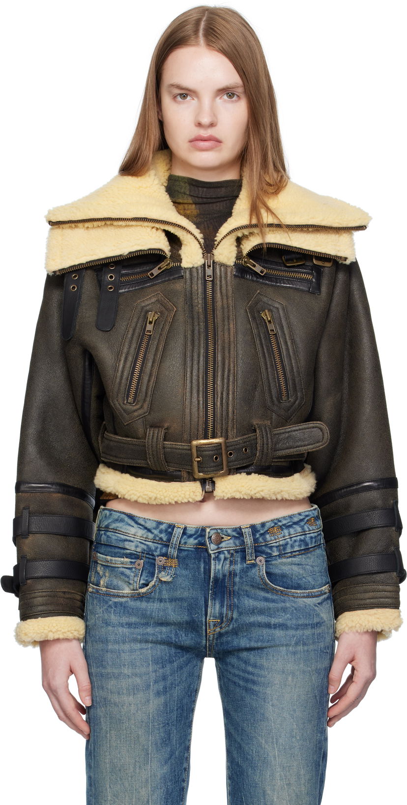 Bomberjakke R13 R13 Cropped Shearling Bomber Jacket Brun | R13WR423-R545A