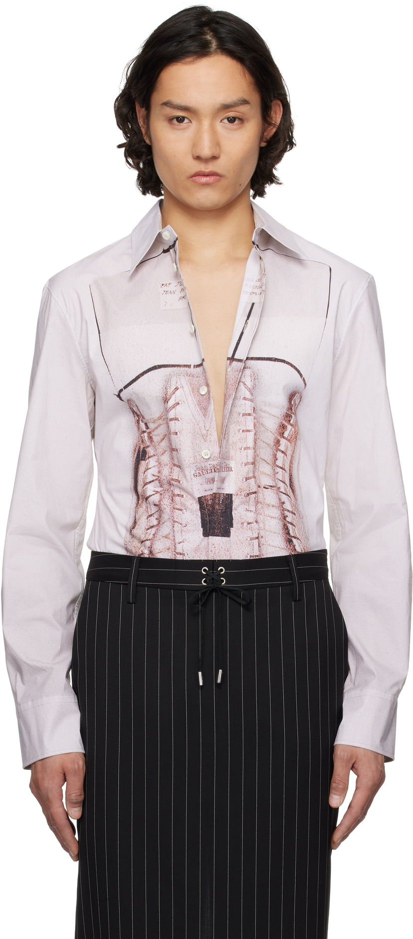 Skjorte Jean Paul Gaultier Jean Paul Gaultier Trompe-L'Œil Corset Print Shirt Hvid | 25/34-F-CH096-C071-260100